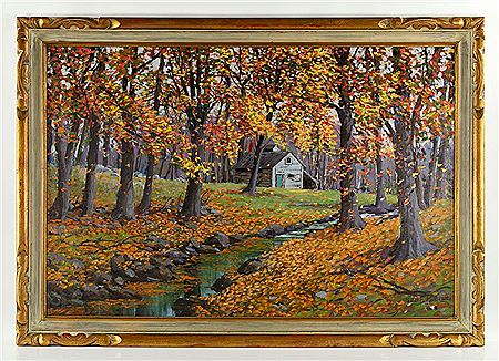 Fall landscape with cabin