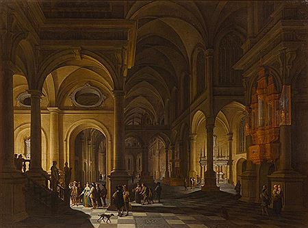 Interior of a church with figures. 1650