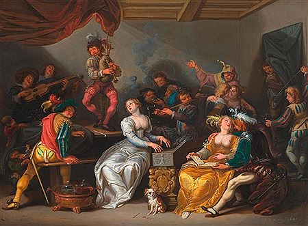 Allegory of the five senses: interior with festive gathering. 1640