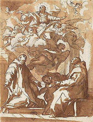 Two saintly monks having a vision of the Assumption of the Virgin. by Giuseppe Niccolo Nasini - Auction record, sale price, and art valuation. Compare with similar artists and explore comparable artworks.