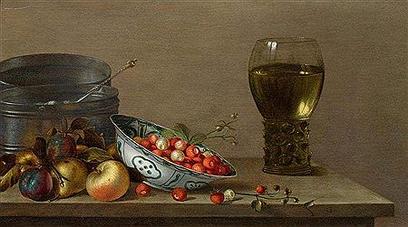 A still life with apples, plums, a porcelain bowl with strawberries and a Römer with wine on a table by Gillis Gillisz De Bergh - Auction record, sale price, and art valuation. Compare with similar artists and explore comparable artworks.