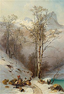 Winter landscape with wood collectors. 1849.