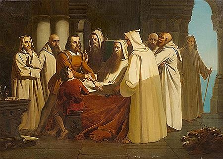 Christopher Columbus amongst the monks. 1848 by Joseph Hornung - Auction record, sale price, and art valuation. Compare with similar artists and explore comparable artworks.