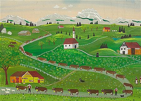 Alpabzug. (bringing the cattle down from the mountains) by Heinrich Bleiker - Auction record, sale price, and art valuation. Compare with similar artists and explore comparable artworks.