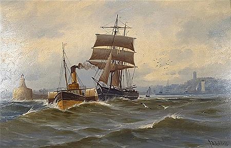 Saitboat and Steamer by John Davison Liddell - Auction record, sale price, and art valuation. Compare with similar artists and explore comparable artworks.