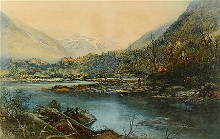 FIGURES BY LAKE WAKATIPU, SOUTH ISLAND, NEW ZEALAND by William Joseph Wadham - Auction record, sale price, and art valuation. Compare with similar artists and explore comparable artworks.
