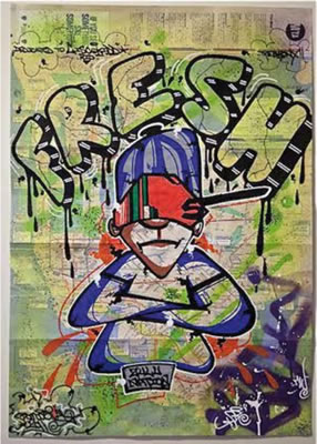 Sample artwork by Bom5 (Born 1963), known for graffiti art - View similar artists and auction records