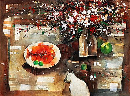 Still Life w/ White Cat