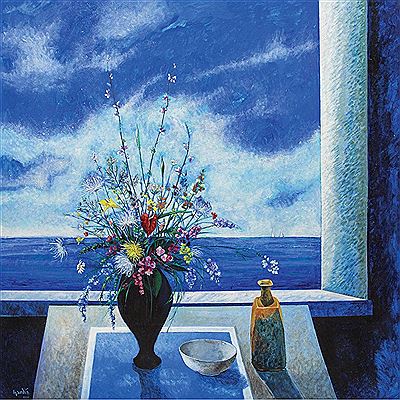 Blue with blue flowers