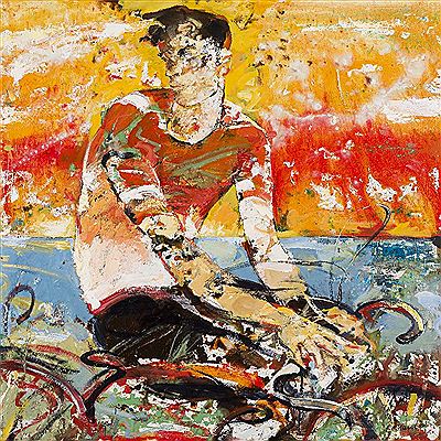 SUNSET: FIGURE IN A HOT LANDSCAPE by Peter Maclaren - Auction record, sale price, and art valuation. Compare with similar artists and explore comparable artworks.