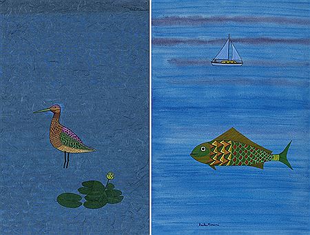 Godwit in the water/ Fish and Boat (2)