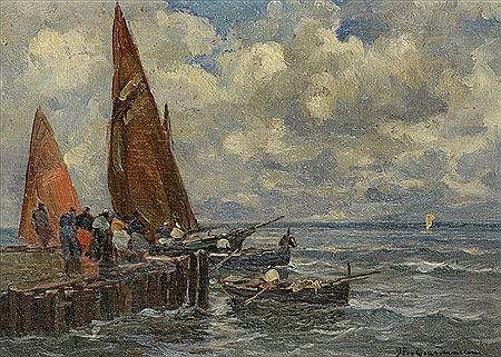 FIGURES ON A JETTY; A SUNLIT QUAYSIDE a pair