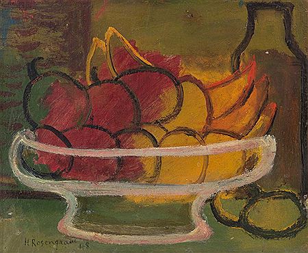 Bowl with Fruit 1948 by Harry Rosengrave - Auction record, sale price, and art valuation. Compare with similar artists and explore comparable artworks.