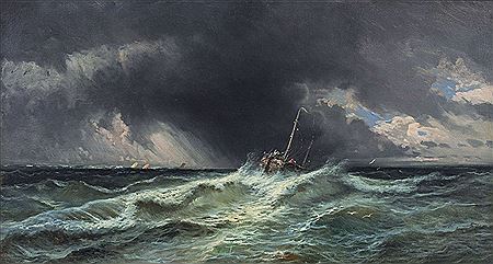 Stormy ocean with fishing boat