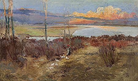 Paesaggio con contadina, 1930 by Adolfo Polaroli - Auction record, sale price, and art valuation. Compare with similar artists and explore comparable artworks.
