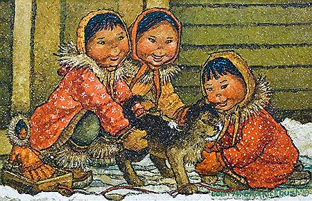 Untitled Eskimo Children with Dog 1973