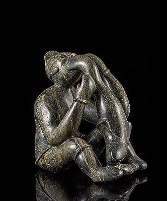 A serpentine carving of an Inuk with big fish by Ningeoseak Peter - Auction record, sale price, and art valuation. Compare with similar artists and explore comparable artworks.