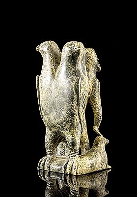 A serpentine carving of a two headed human with two headed bird by Aoudia Pee - Auction record, sale price, and art valuation. Compare with similar artists and explore comparable artworks.