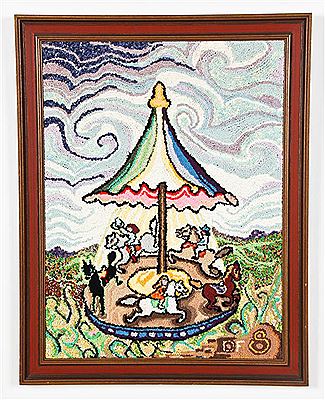 Hooked Rug, depicting a Carousel Ride