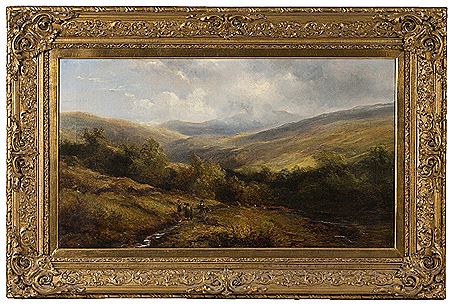Mountainous Landscape with Kids on a Path by a River