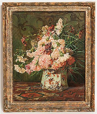 PINK CARNATIONS IN A FLORAL VASE