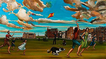 SUNDAY ON THE OLD COURSE...LET'S GO FLY A KITE by Nichol Wheatley - Auction record, sale price, and art valuation. Compare with similar artists and explore comparable artworks.