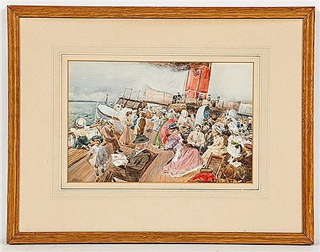 ALL ABOARD THE PADDLE STEAMER by Tom Paterson - Auction record, sale price, and art valuation. Compare with similar artists and explore comparable artworks.