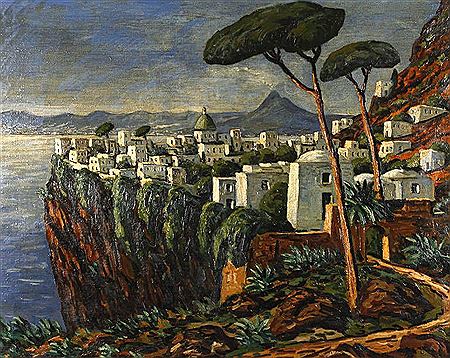 "Anacapri" mediterrane Landschaft mit Blick auf die Inselstadt Anacapri, unter Pinien auf hohem Fels, im Golf von Neapel, gering pastose Malerei mit breitem Pinselduktus by Fritz Scherer - Auction record, sale price, and art valuation. Compare with similar artists and explore comparable artworks.