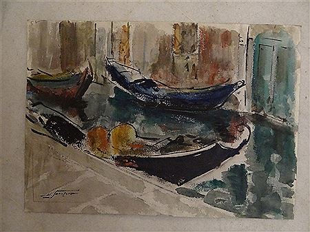 Barque bleue dans un canal à Venise