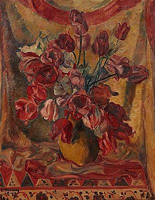 Vase de fleurs sur un entablement