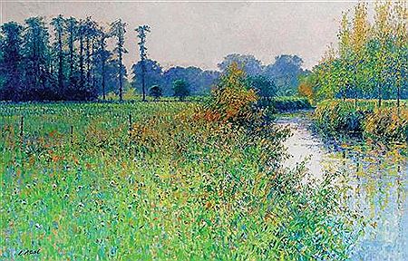 Meadows by the river Rouvre, Cramenil, Normandie, France, October morning