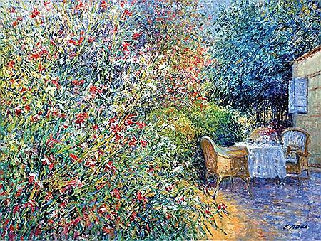 Breakfast, garden near Lorgues, Provence, France, Morning, July