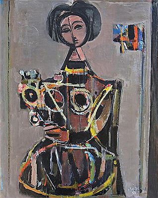 Woman with flowers bouquet, 1953