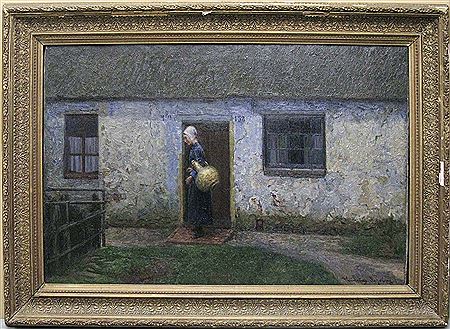 "Magd mit Krug vor der Haustüre"