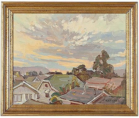 Winter Sunset by Fritz Wilhelm Anton Kocher - Auction record, sale price, and art valuation. Compare with similar artists and explore comparable artworks.