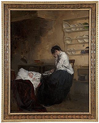 Grieving mother with baby