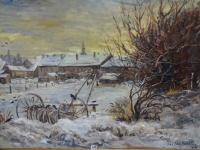 Les corbeaux. Effet de soleil levant à Hargnes en hiver
