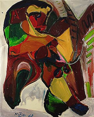 "Jamaica I". Komposition mit stilisierter Frauenfigur und Tiergestalt