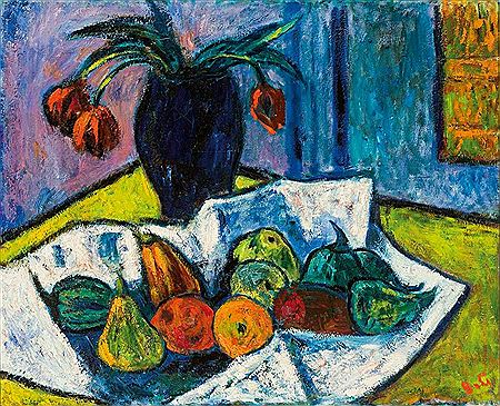 Stilleben mit Obst und Tulpenstrauß in blauer Vase by Botho Gamp - Auction record, sale price, and art valuation. Compare with similar artists and explore comparable artworks.