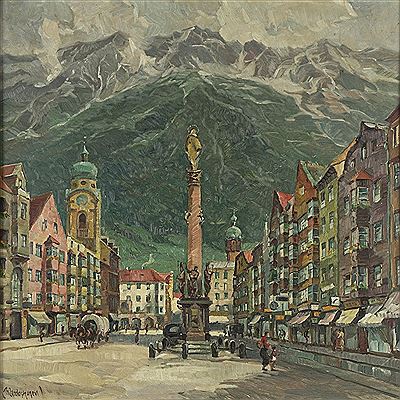 Blick auf die Maria-Theresia-Straße mit Mariensäule zu Innsbruck