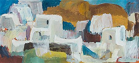 "Südliche Landschaft" (Häuser auf Mykonos?) by Leopold Fetz - Auction record, sale price, and art valuation. Compare with similar artists and explore comparable artworks.