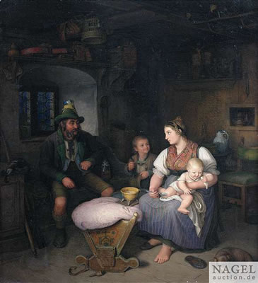 Peasant family in a rural interior.