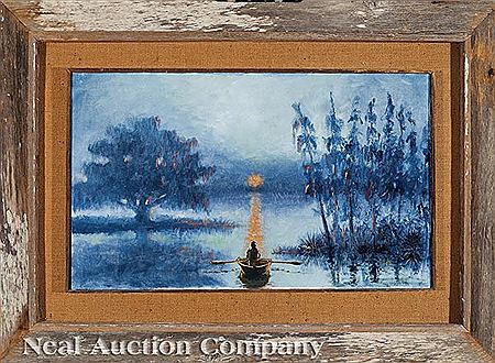 "At Sunset, Pirogue on the Louisiana Bayou"