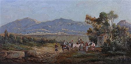 A Turkish Mountainous Landscape, with figures in the foreground