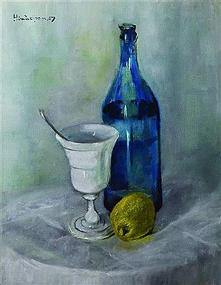 Still Life with a Blue Bottle, White Glass and a Lemon