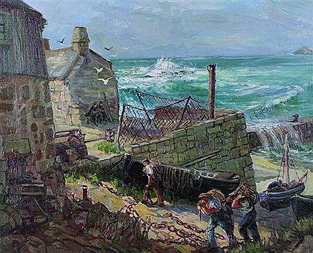 A Cornish Coastal Scene, with Figures