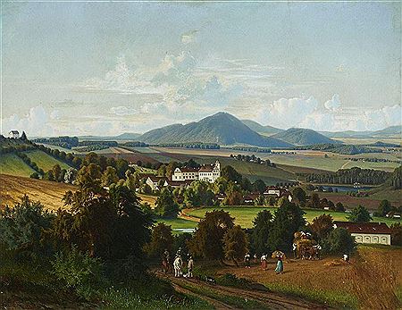 Landschaft mit Blick auf ein Schloß und Figurenstaffage