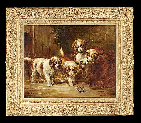 "Puppies Taunting a Mouse" by Johannes Josephus Hovener - Auction record, sale price, and art valuation. Compare with similar artists and explore comparable artworks.