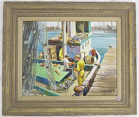 Fisherman mending nets by Jerome Priebe Gaston - Auction record, sale price, and art valuation. Compare with similar artists and explore comparable artworks.