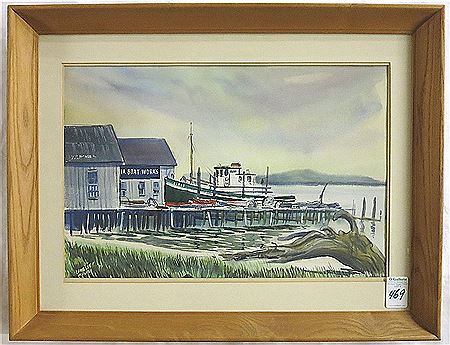 Sample artwork by Charles Mulvey (1918 - 2001), known for realist and semi-real marine, shoreline, coastal landscape  painting - View similar artists and auction records